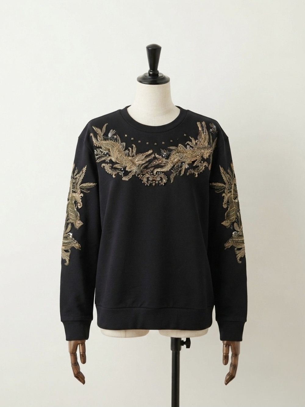 Black Sweater with Gold Embroidered Dragon Motif